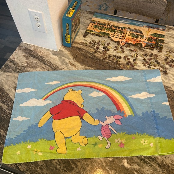 Vintage Disney Winnie the Pooh standard Pillowcase has wear stains made in USA - Picture 3 of 6